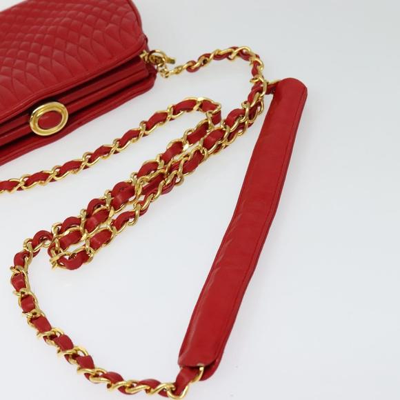 BALLY Chain Shoulder Bag Leather Red Gold Auth BA2568 Golden  BALLY Chain Shoulder Bag Leather Red Gold Auth BA2568